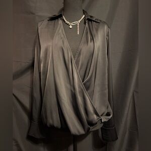 H&M Black Satin Wrap Blouse